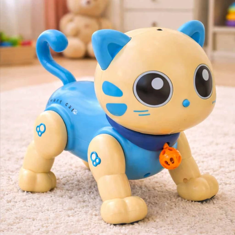 Interaktywny kot zdalnie sterowany RC - skaczący robot, niebieski