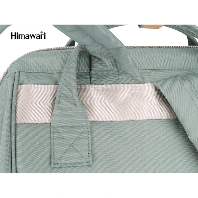 Plecak szkolny beżowo-zielony Himawari z USB - 19L, laptop 13,3