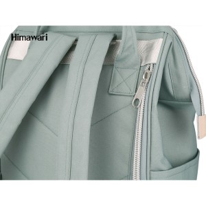 Plecak szkolny beżowo-zielony Himawari z USB - 19L, laptop 13,3