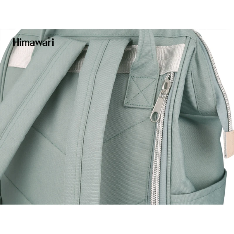 Plecak szkolny beżowo-zielony Himawari z USB - 19L, laptop 13,3