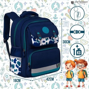 Plecak szkolny Peterson granatowo-zielony 42cm - laptop, 2 komory