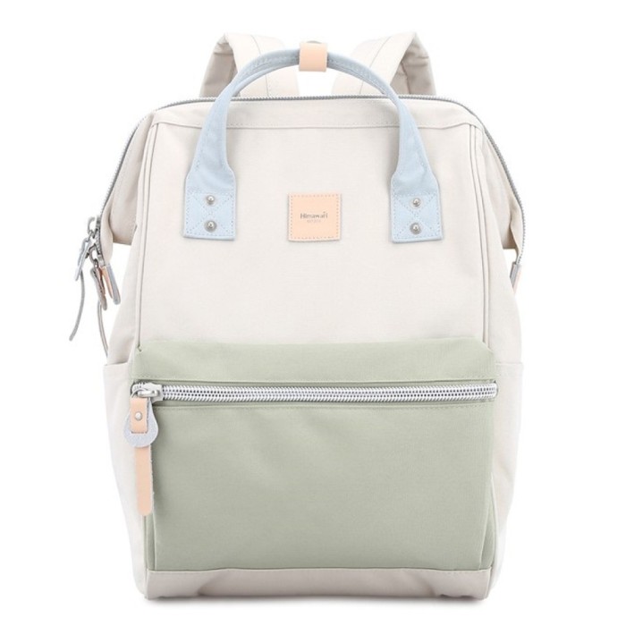 Plecak szkolny beżowo-zielony Himawari z USB - 19L, laptop 13,3