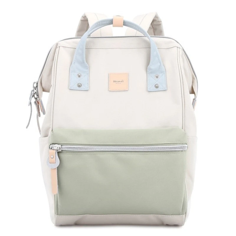 Plecak szkolny beżowo-zielony Himawari z USB - 19L, laptop 13,3