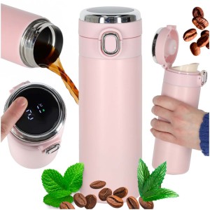 Kubek termiczny z wyświetlaczem LED 350 ml róż