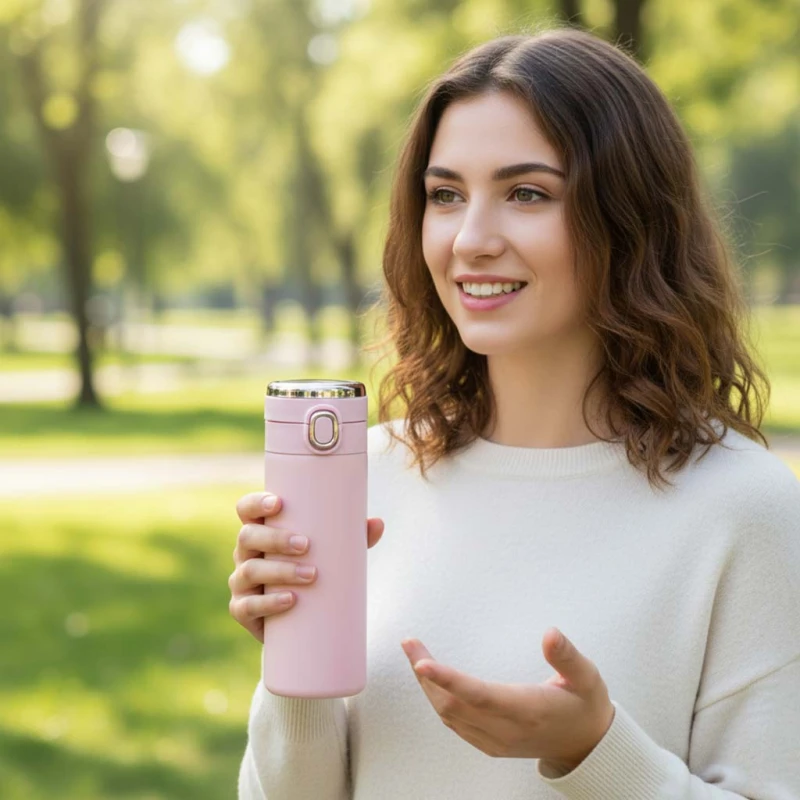 Kubek termiczny z wyświetlaczem LED 350 ml róż