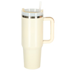 Kubek termiczny 1200 ml ze słomką i uchwytem kremowy