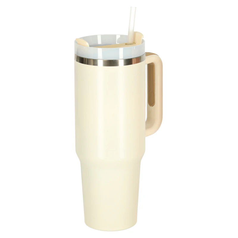 Kubek termiczny 1200 ml ze słomką i uchwytem kremowy