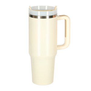 Kubek termiczny 1200 ml ze słomką i uchwytem kremowy