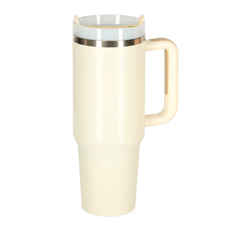 Kubek termiczny 1200 ml ze słomką i uchwytem kremowy