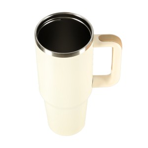 Kubek termiczny 1200 ml ze słomką i uchwytem kremowy