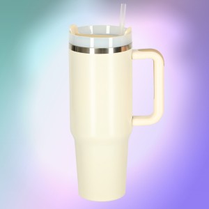 Kubek termiczny 1200 ml ze słomką i uchwytem kremowy