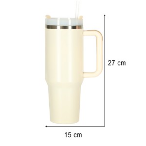 Kubek termiczny 1200 ml ze słomką i uchwytem kremowy