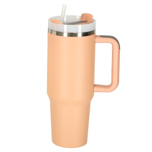 Kubek termiczny 1200ml ze słomką i uchwytem - pudrowy róż