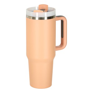 Kubek termiczny 1200ml ze słomką i uchwytem - pudrowy róż