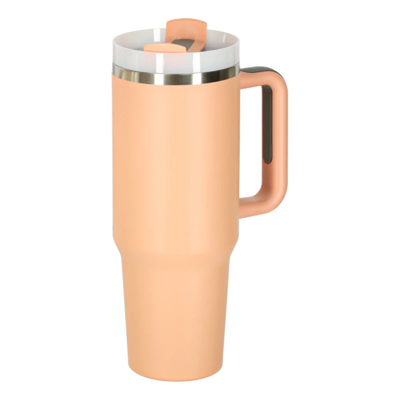 Kubek termiczny 1200ml ze słomką i uchwytem - pudrowy róż