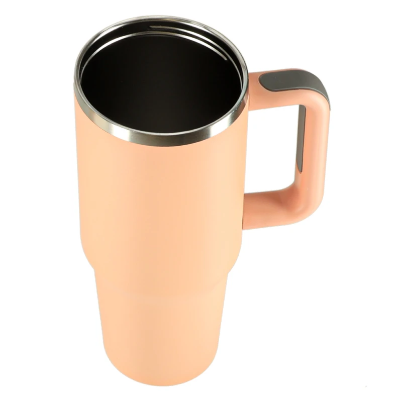 Kubek termiczny 1200ml ze słomką i uchwytem - pudrowy róż