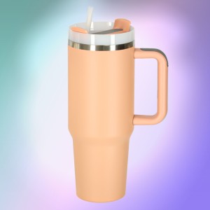 Kubek termiczny 1200ml ze słomką i uchwytem - pudrowy róż