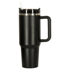 Kubek termiczny 1200ml ze słomką i uchwytem czarny KIK