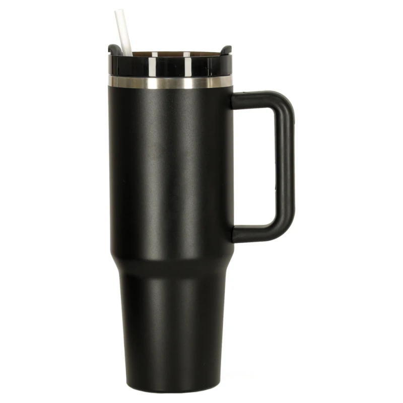 Kubek termiczny 1200ml ze słomką i uchwytem czarny KIK