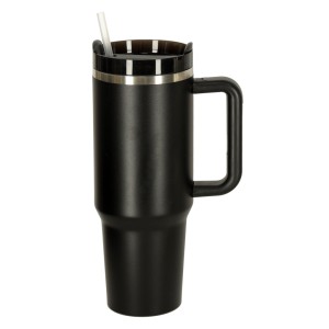 Kubek termiczny 1200ml ze słomką i uchwytem czarny KIK