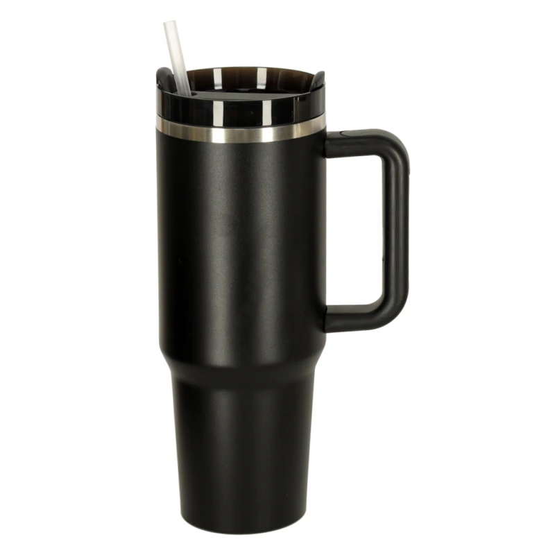 Kubek termiczny 1200ml ze słomką i uchwytem czarny KIK