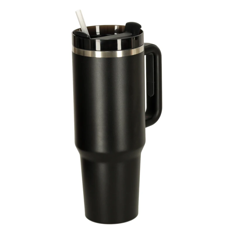 Kubek termiczny 1200ml ze słomką i uchwytem czarny KIK
