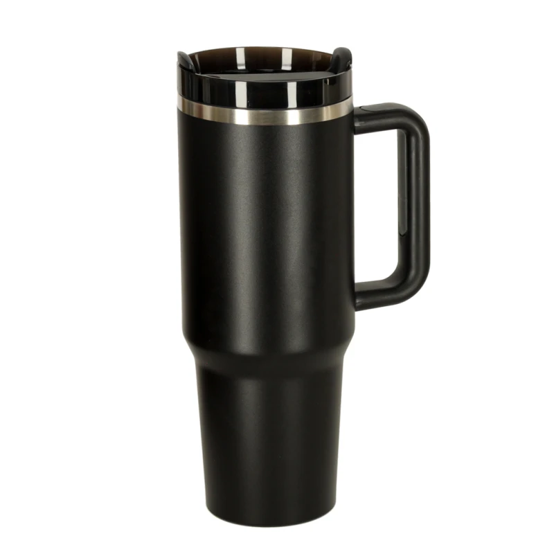 Kubek termiczny 1200ml ze słomką i uchwytem czarny KIK