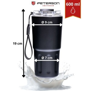 Kubek termiczny Peterson 600 ml czarny – stal nierdzewna, 3 tryby