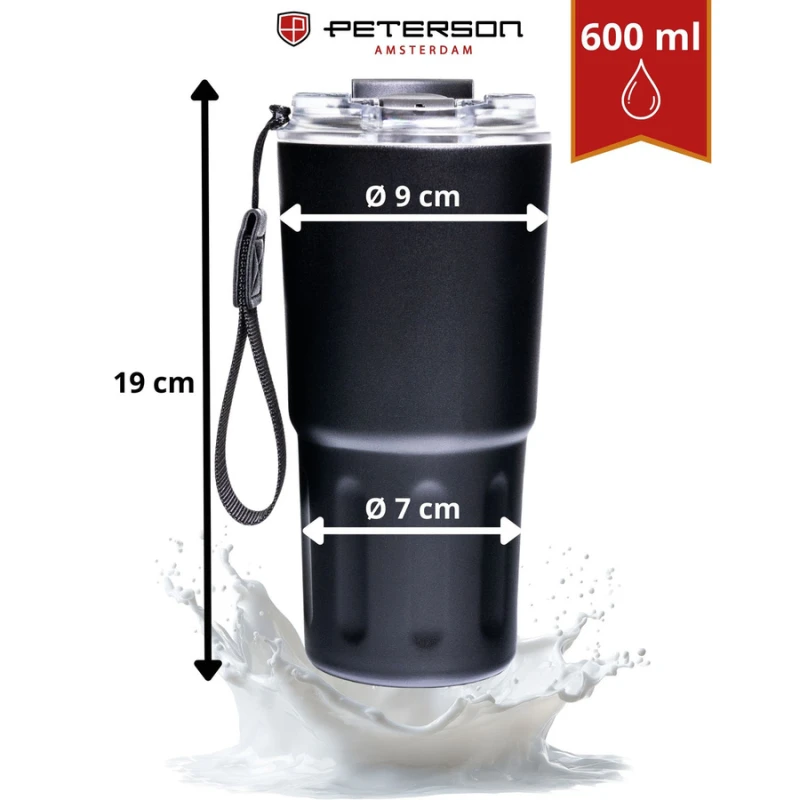 Kubek termiczny Peterson 600 ml czarny – stal nierdzewna, 3 tryby