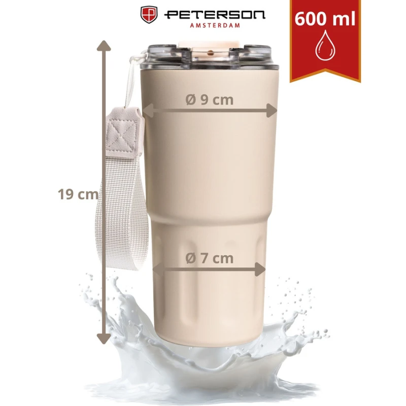 Kubek termiczny Peterson 600 ml beżowy - stal nierdzewna