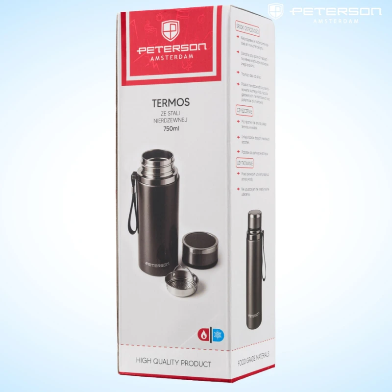 Termos stalowy 750 ml Peterson z sitkiem do herbaty