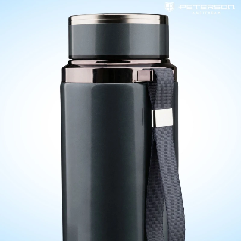 Termos stalowy 750 ml z sitkiem Peterson - szary, uchwyt na nadgarstek