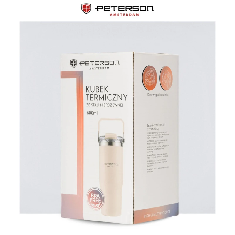Kubek termiczny Peterson 600 ml z uchwytem - stal nierdzewna, czarny