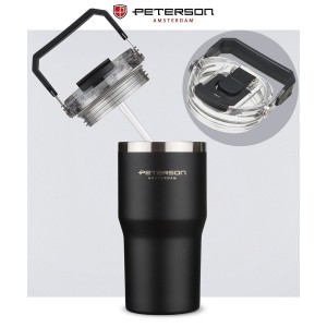 Kubek termiczny Peterson 600 ml z uchwytem - stal nierdzewna, czarny