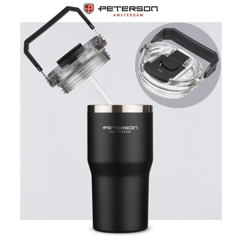 Kubek termiczny Peterson 600 ml z uchwytem - stal nierdzewna, czarny