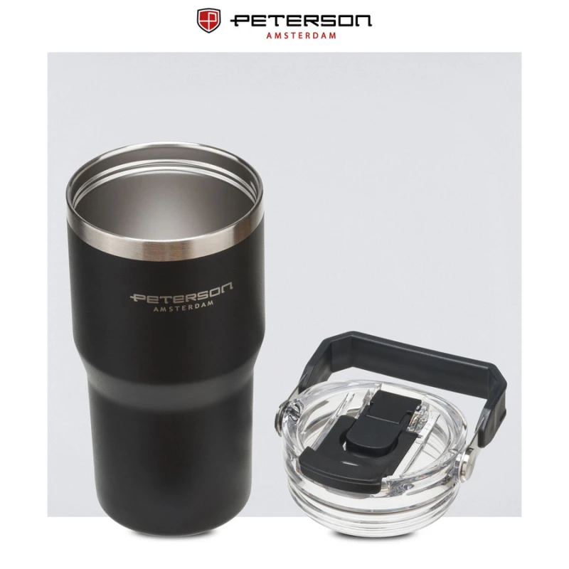 Kubek termiczny Peterson 600 ml z uchwytem - stal nierdzewna, czarny