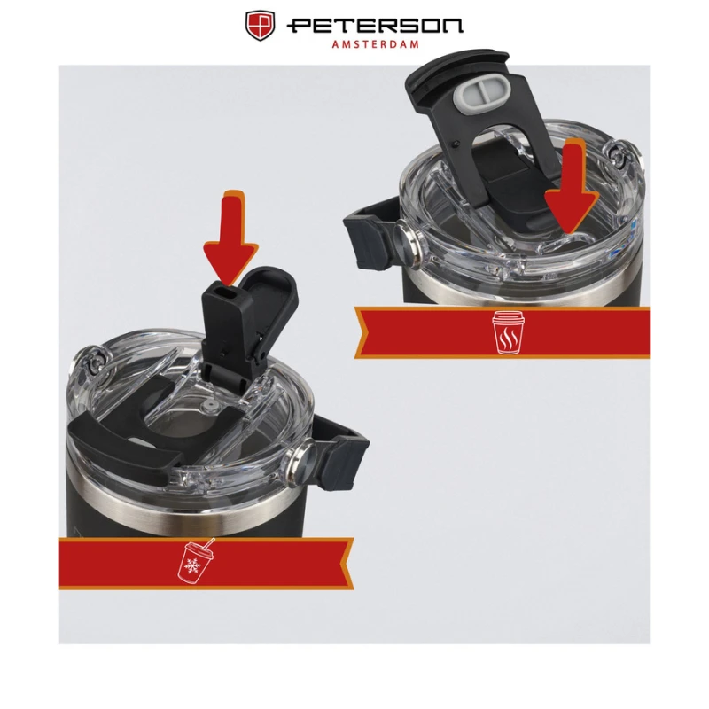 Kubek termiczny Peterson 600 ml z uchwytem - stal nierdzewna, czarny