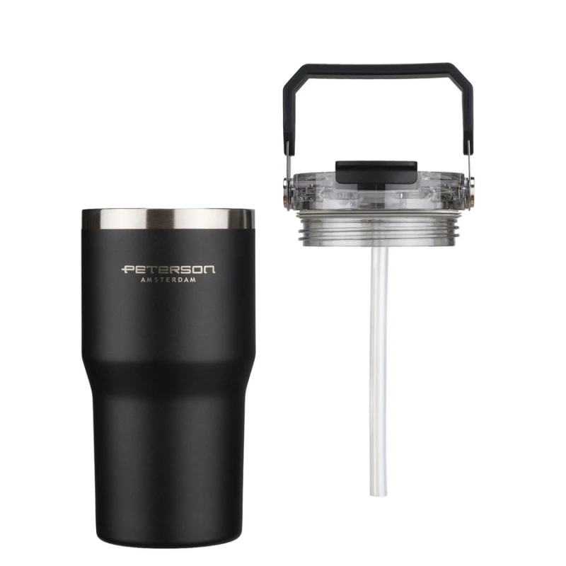 Kubek termiczny Peterson 600 ml z uchwytem - stal nierdzewna, czarny