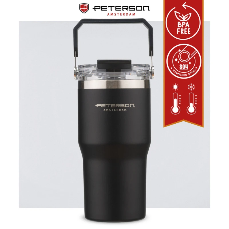 Kubek termiczny Peterson 600 ml z uchwytem - stal nierdzewna, czarny