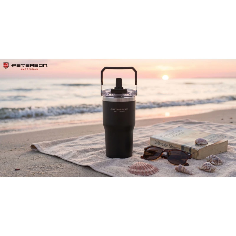 Kubek termiczny Peterson 600 ml z uchwytem - stal nierdzewna, czarny