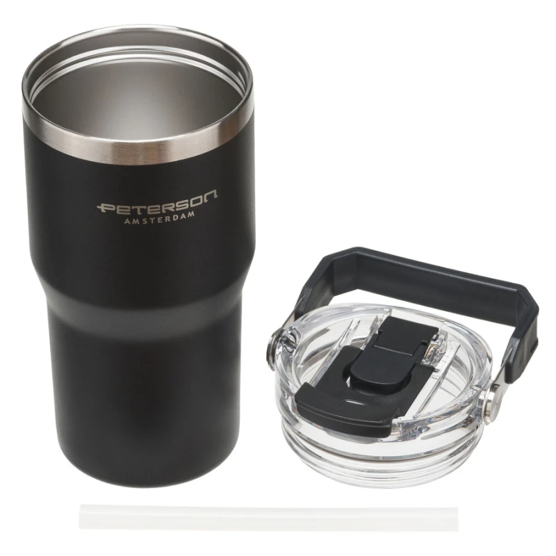 Kubek termiczny Peterson 600 ml z uchwytem - stal nierdzewna, czarny