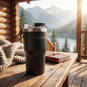 Kubek termiczny Peterson 600 ml z uchwytem - stal nierdzewna, czarny