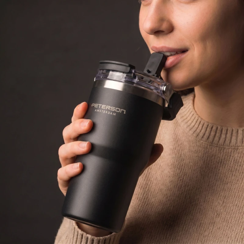 Kubek termiczny Peterson 600 ml z uchwytem - stal nierdzewna, czarny