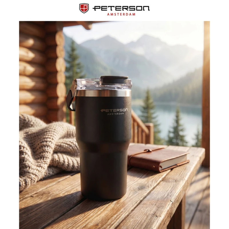 Kubek termiczny Peterson 600 ml z uchwytem - stal nierdzewna, czarny