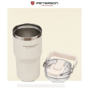 Kubek termiczny 600 ml Peterson ecru z uchwytem - stal nierdzewna