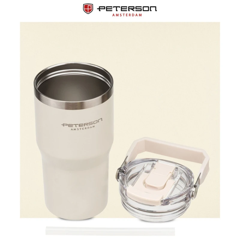 Kubek termiczny 600 ml Peterson ecru z uchwytem - stal nierdzewna