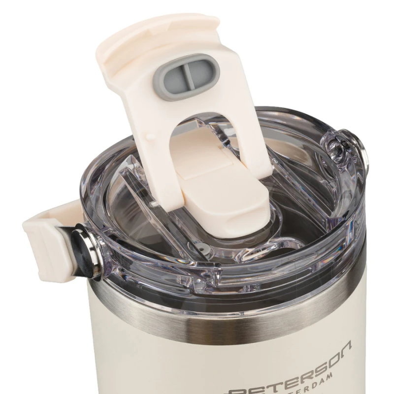 Kubek termiczny 600 ml Peterson ecru z uchwytem - stal nierdzewna