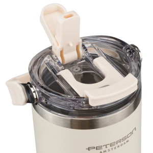 Kubek termiczny 600 ml Peterson ecru z uchwytem - stal nierdzewna