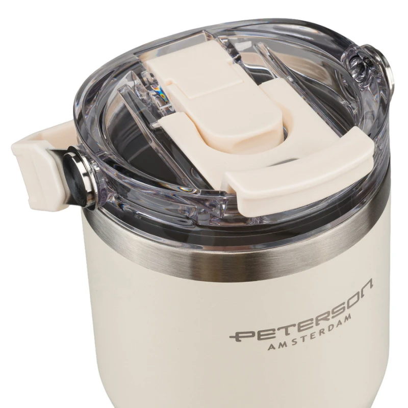 Kubek termiczny 600 ml Peterson ecru z uchwytem - stal nierdzewna