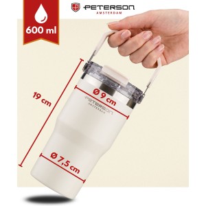 Kubek termiczny 600 ml Peterson ecru z uchwytem - stal nierdzewna